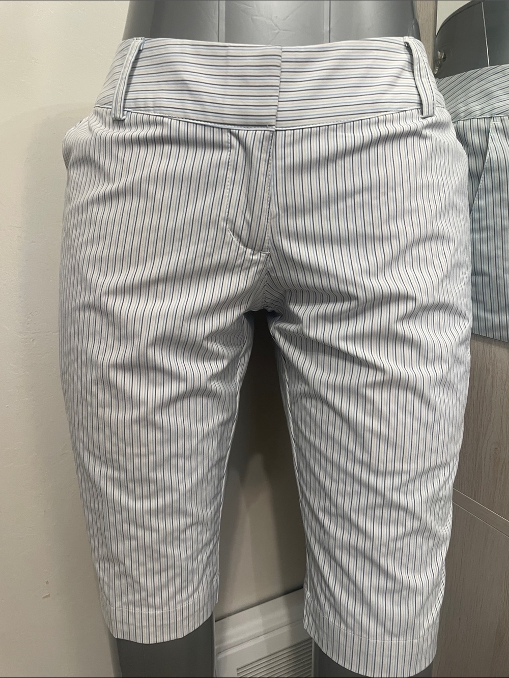 adidas White Shorts with Blue & gray Pinstripes